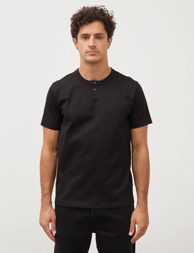 T-shirt col mao manches courtes en coton noir homme