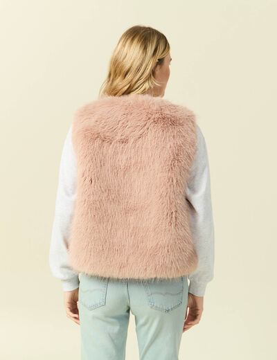 Veste fausse fourrure avec doublure vieux rose femme