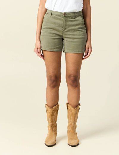 Short chino éco-responsable vert kaki femme