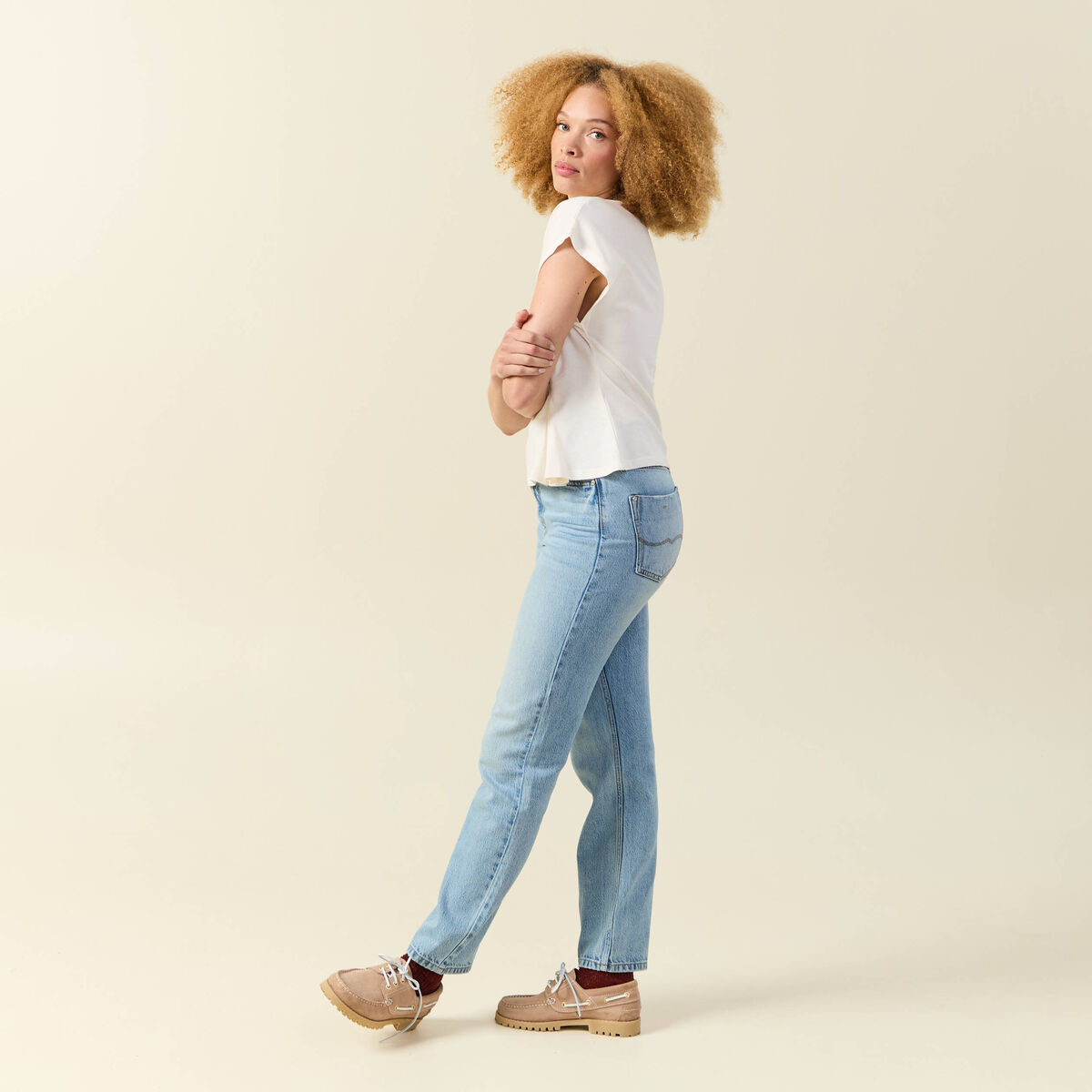 T-shirt manches courtes creme femme