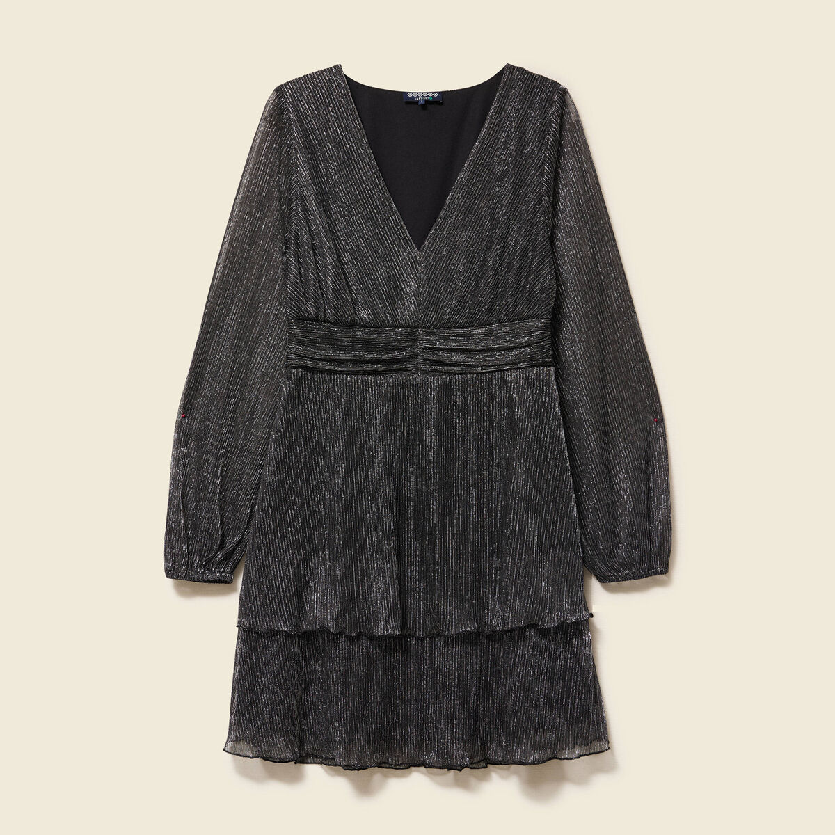 Robe manches longues doubl&eacute;e gris argent femme