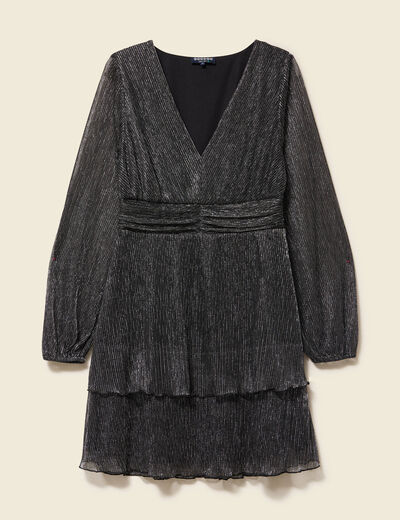 Robe manches longues doubl&eacute;e gris argent femme