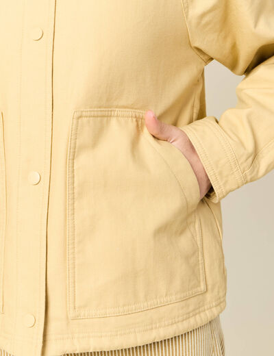 Veste oversize mi-longue en coton beige femme