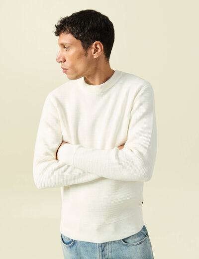 Pull col rond manches longues ecru homme