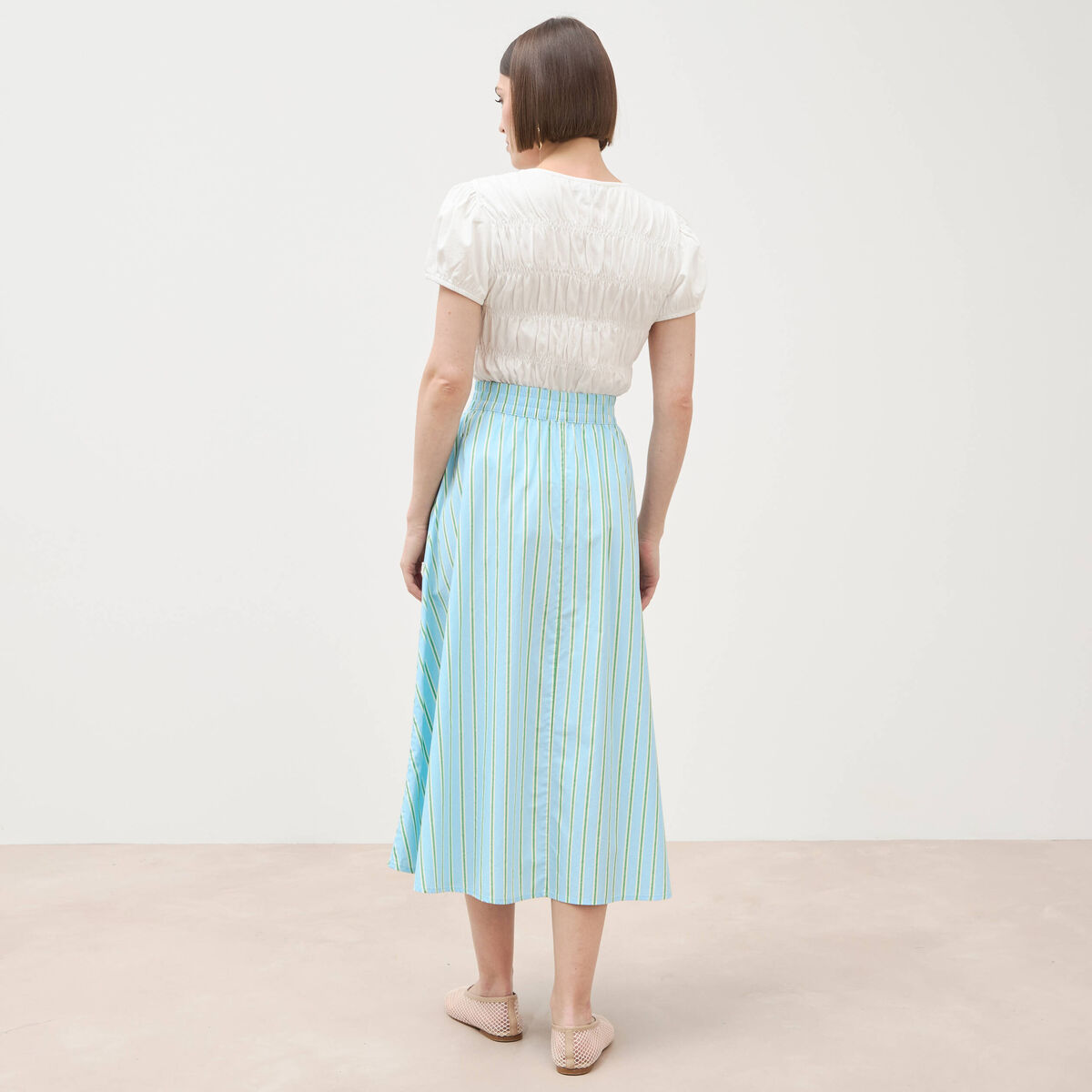 Jupe longue &eacute;vas&eacute;e en coton bleu ciel femme
