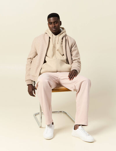Sweat manches longues zippé beige homme