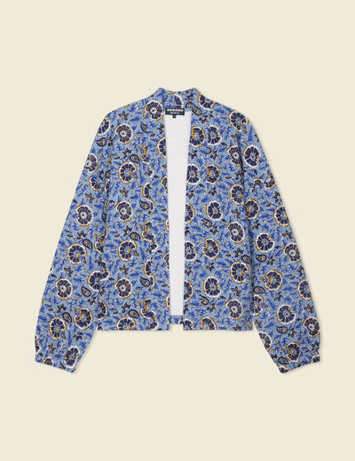 Gilet imprimé manches longues bleu femme