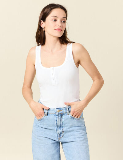 D&eacute;bardeur sans manches blanc femme