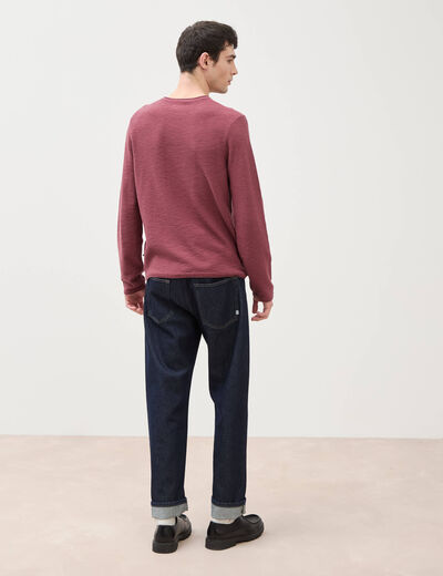 Pull fin en coton manches longues vieux rose homme