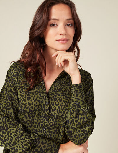 Chemise satin éco-responsable vert kaki femme
