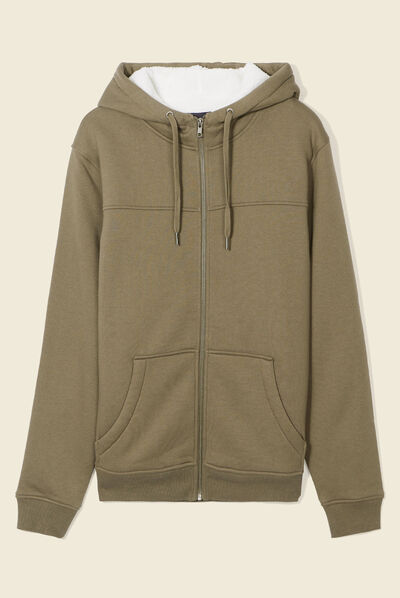 Sweat zippé à capuche taupe homme