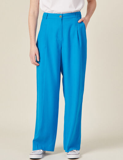 Pantalon large à pinces bleu femme