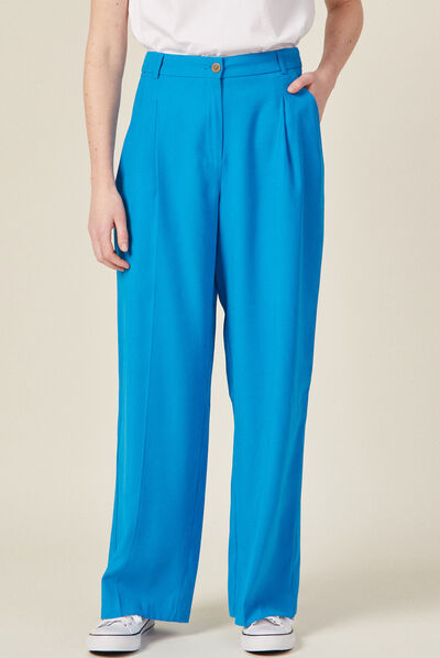 Pantalon large à pinces bleu femme