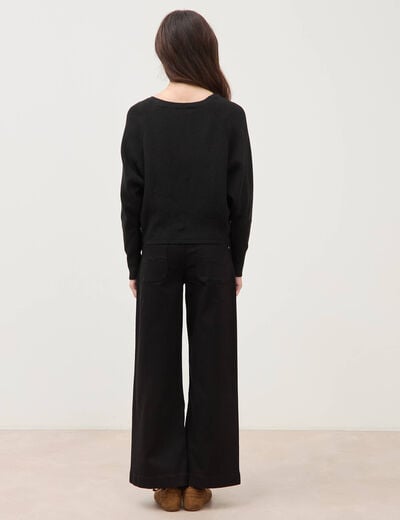 Pull droit col bateau manches longues noir femme