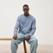 Sweat col rond manches longues en coton bleu gris homme