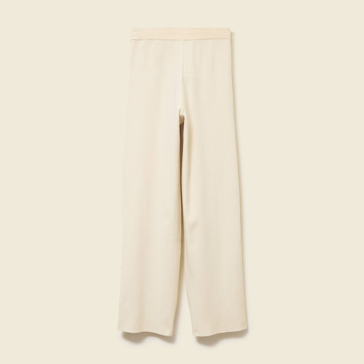 Pantalon large taille haute en maille creme femme