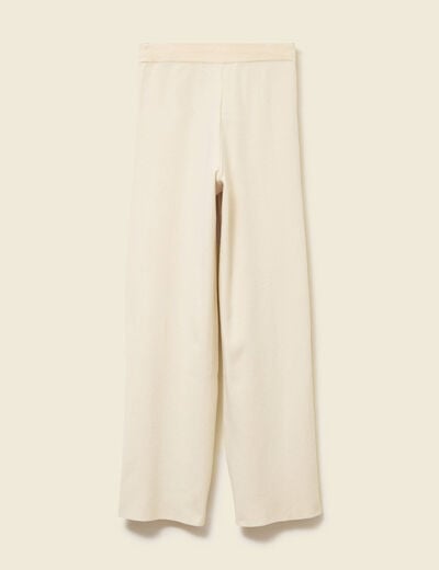 Pantalon large taille haute en maille creme femme