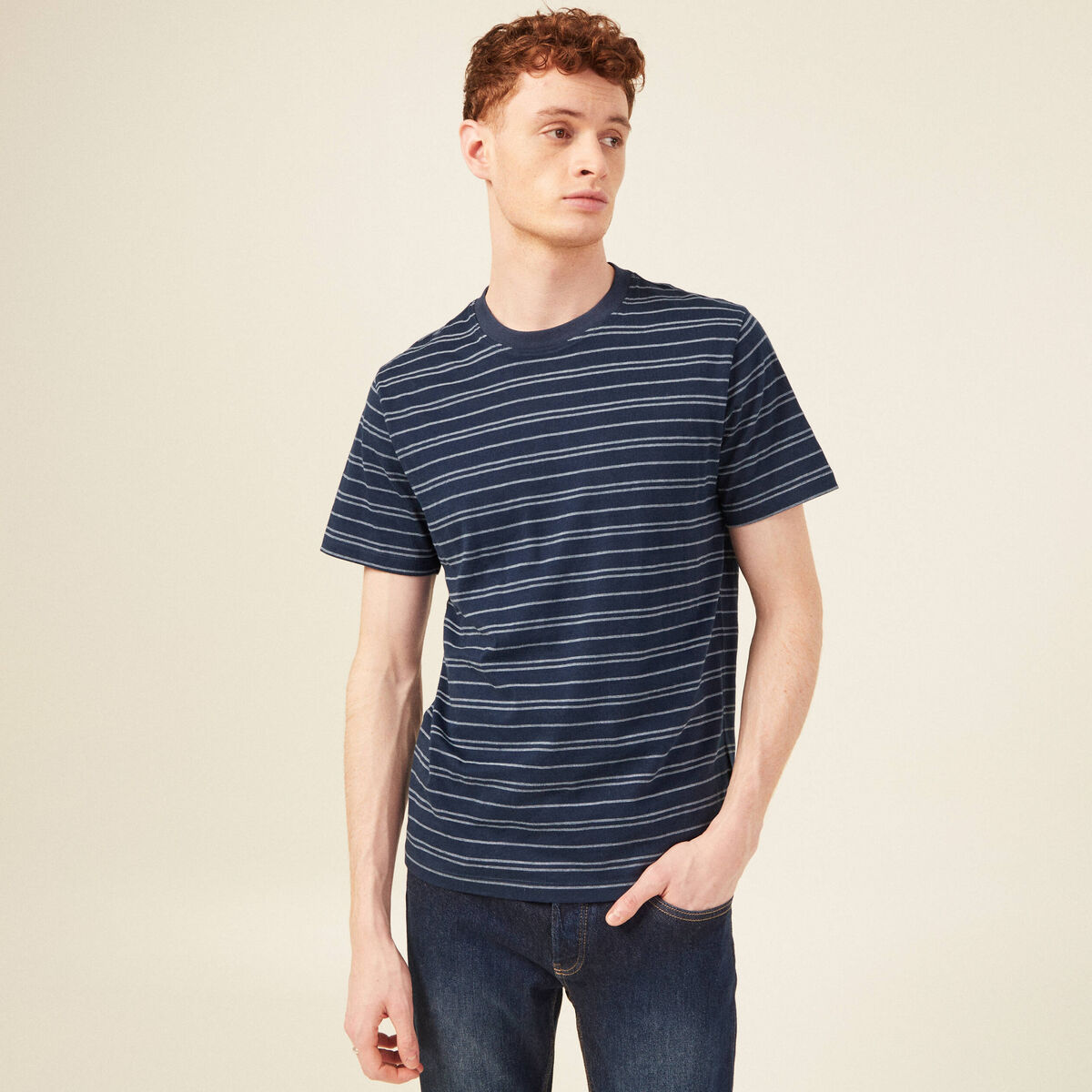 T-shirt en coton manches courtes bleu marine homme