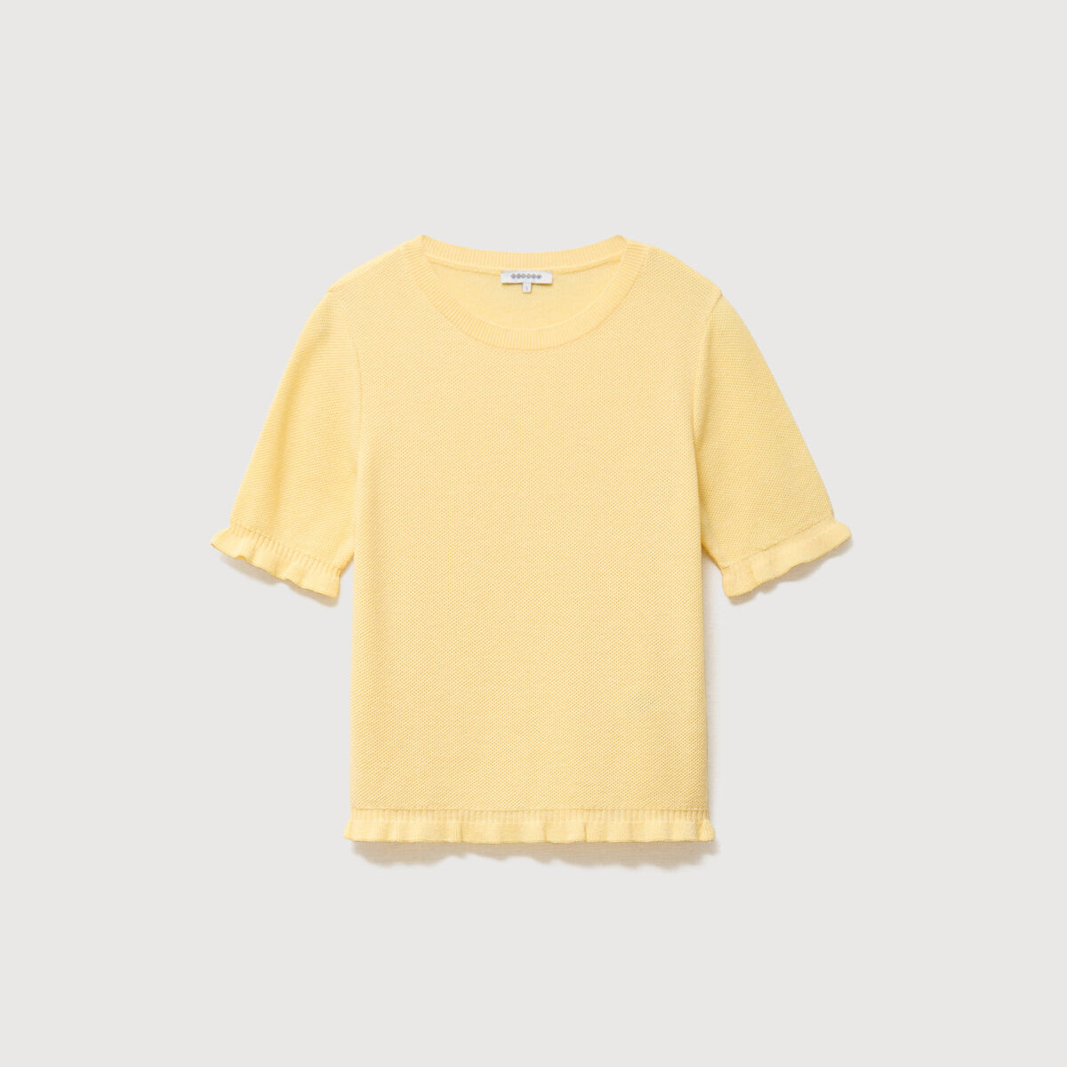 Pull droit col rond manches courtes jaune clair femme