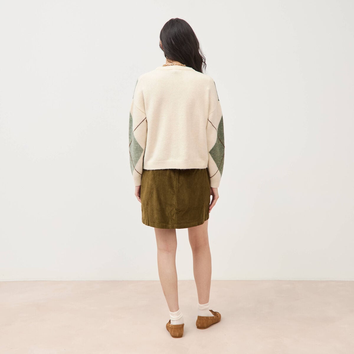Pull col rond manches longues vert pastel femme