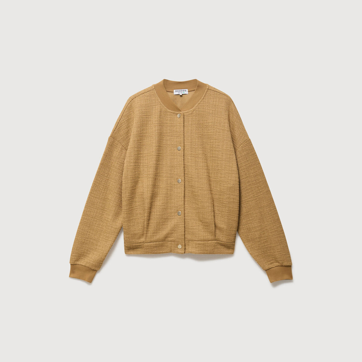 Veste droite manches longues tweed camel femme