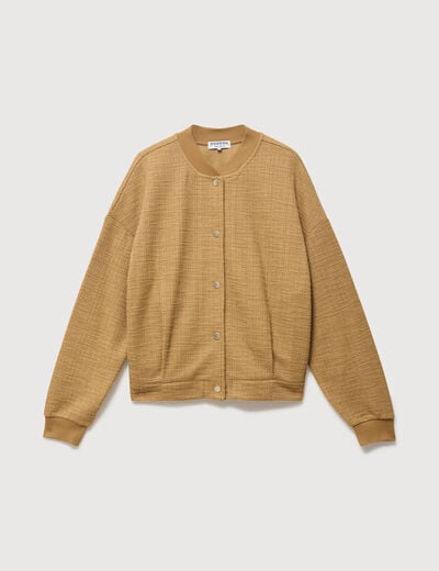 Veste droite manches longues tweed camel femme