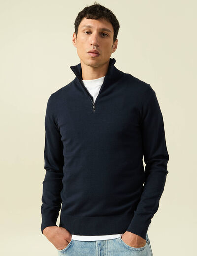 Pull fin col camionneur manches longues bleu marine homme