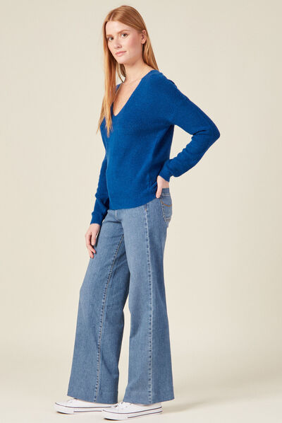 Pull manches longues bleu electrique femme