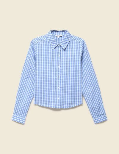 Chemise droite courte en coton bleu clair femme