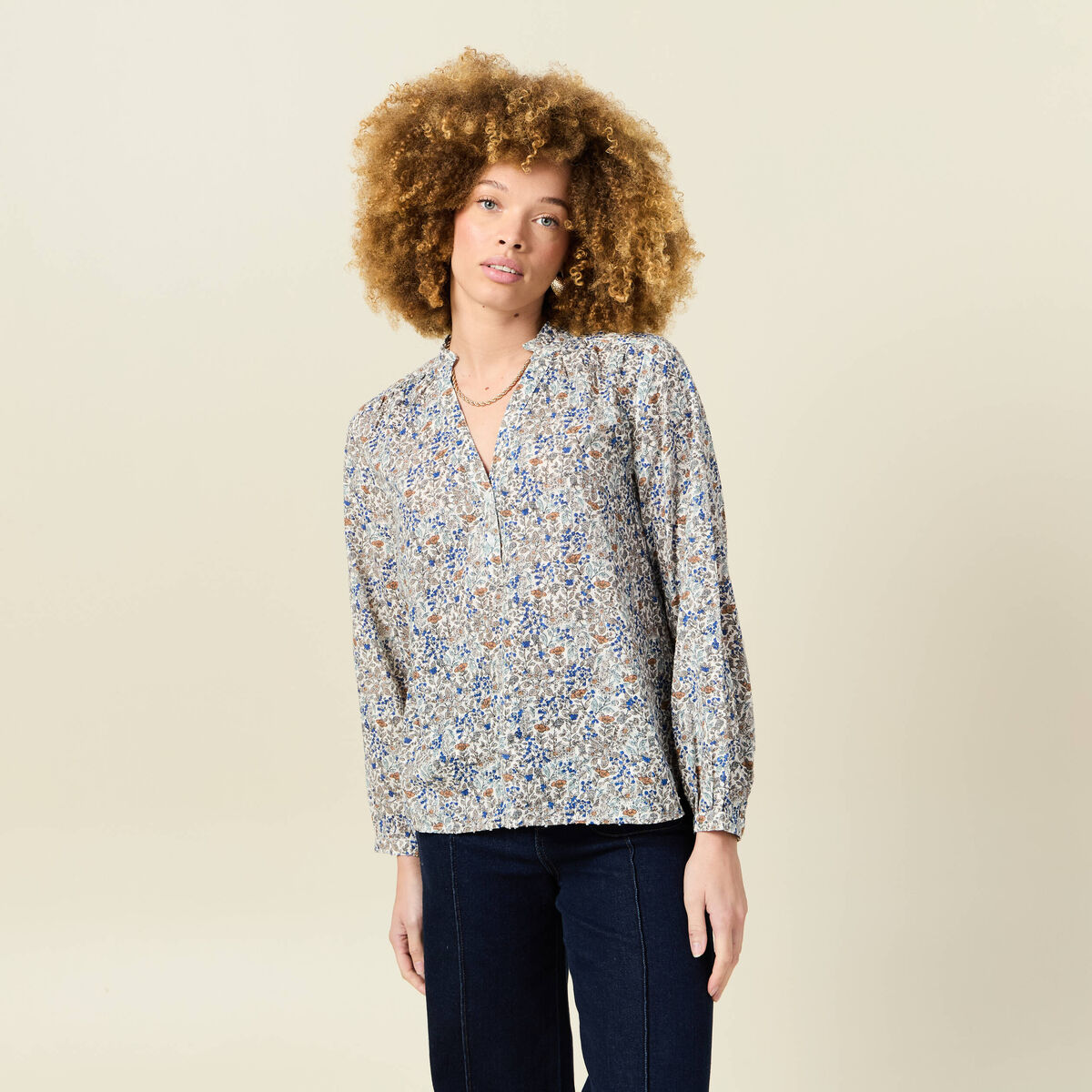 Blouse manches longues bleu clair femme