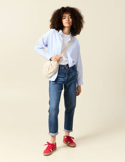 Pantalon mom taille haute 7/8ème denim denim stone femme