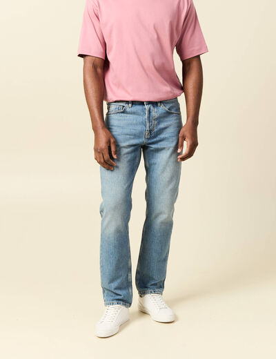 Jeans straight longueur 32 en coton denim stone homme
