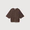 Pull droit court col v manches courtes marron femme