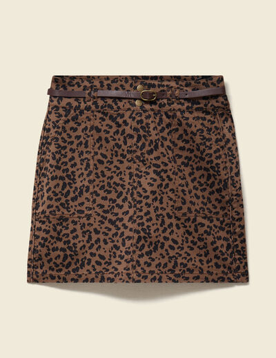 Jupe stretch avec ceinture amovible marron cognac femme
