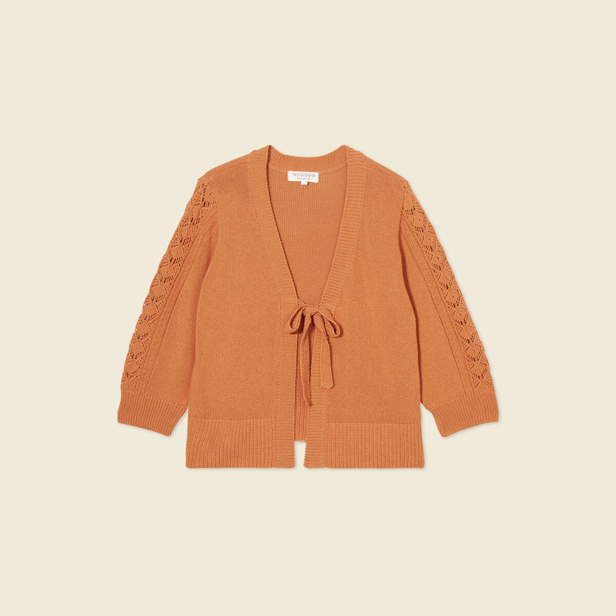 Kimono ajour&eacute; col v manches 3/4 rouge fonc&eacute; femme
