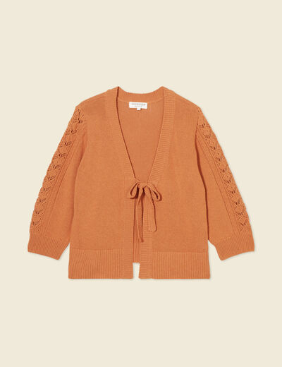Kimono ajour&eacute; col v manches 3/4 rouge fonc&eacute; femme