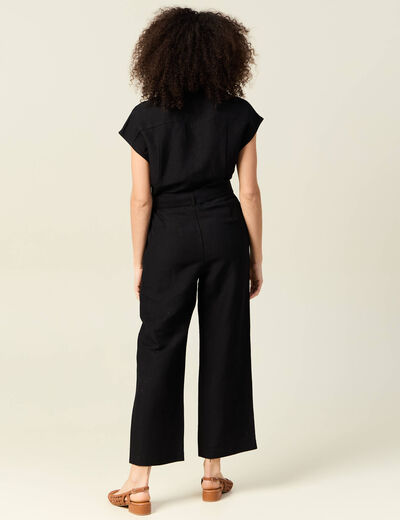 Combinaison pantalon ceinturée noir femme