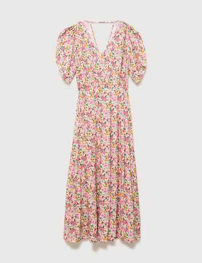 Robe fluide col v manches courtes multicolore femme