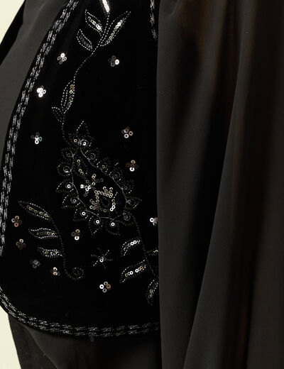 Veston court droit en velours noir femme