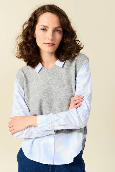 Pull 2-en-1 éco-responsable gris femme