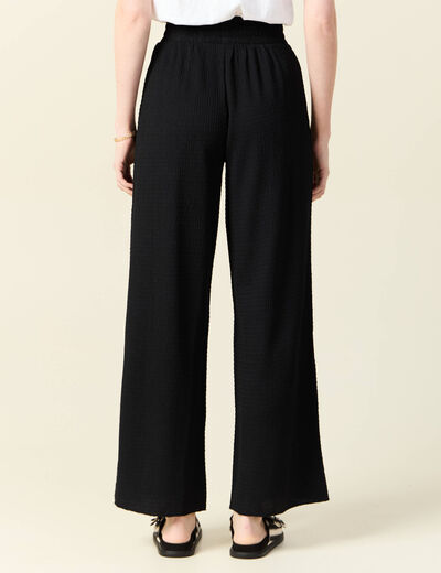 Pantalon large fluide noeud noir femme