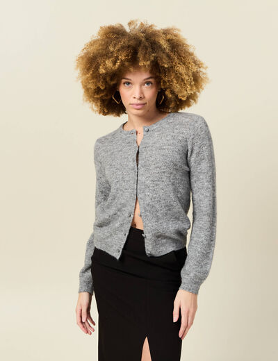 Gilet manches longues ajouré gris clair femme