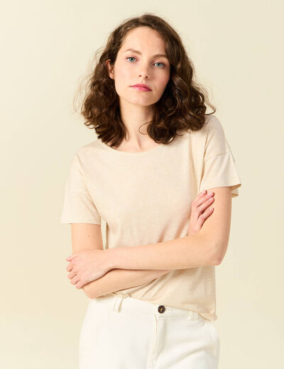 T-shirt manches courtes creme femme