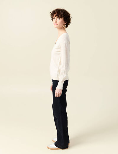 Pull manches longues creme femme