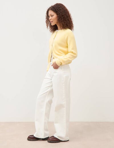 Jeans wide leg taille bascul&eacute;e denim blanc femme