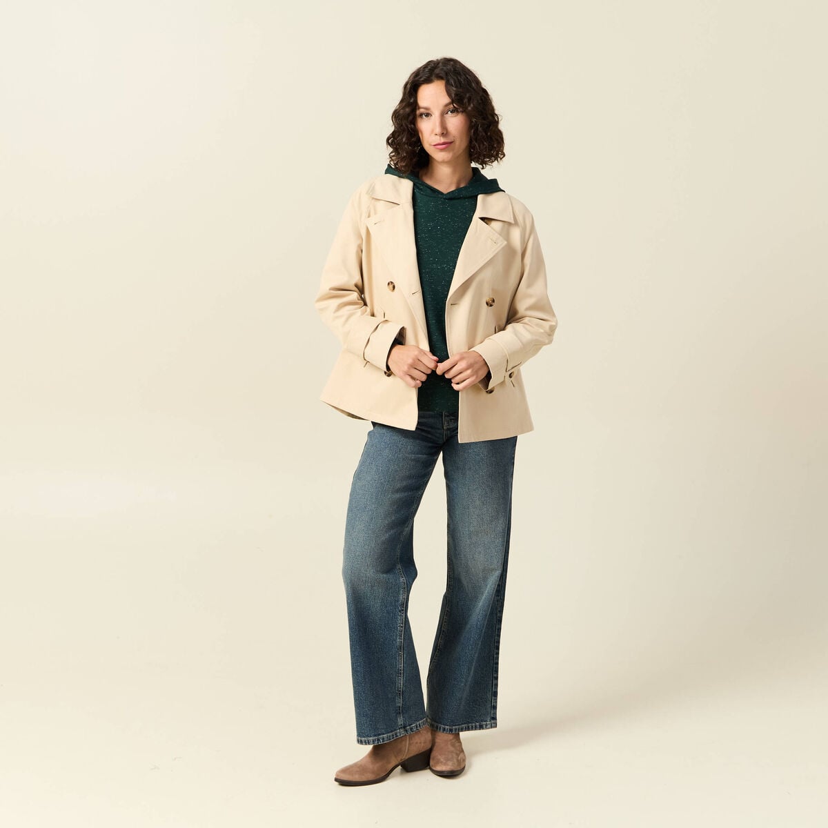 Sweat &agrave; capuche manches longues vert fonc&eacute; femme