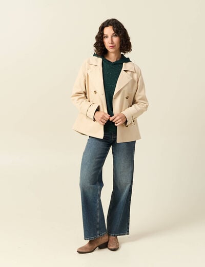 Sweat &agrave; capuche manches longues vert fonc&eacute; femme