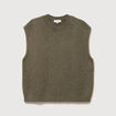 Pull droit court sans manches col rond vert olive femme