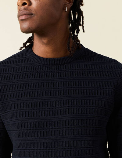 Pull manches longues bleu marine homme