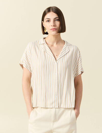 Chemise manches 3/4 beige moyen femme